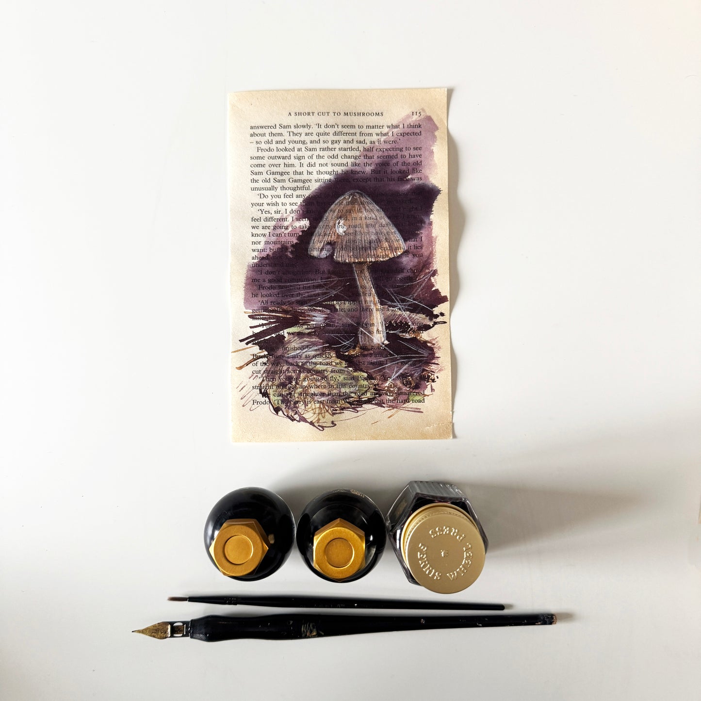 Hobbity Bookish Studies : Mushrooms, study in ink on p115 v2