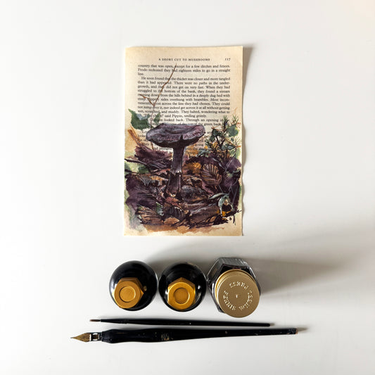 Hobbity Bookish Studies : Mushrooms, study in ink on p117 v2