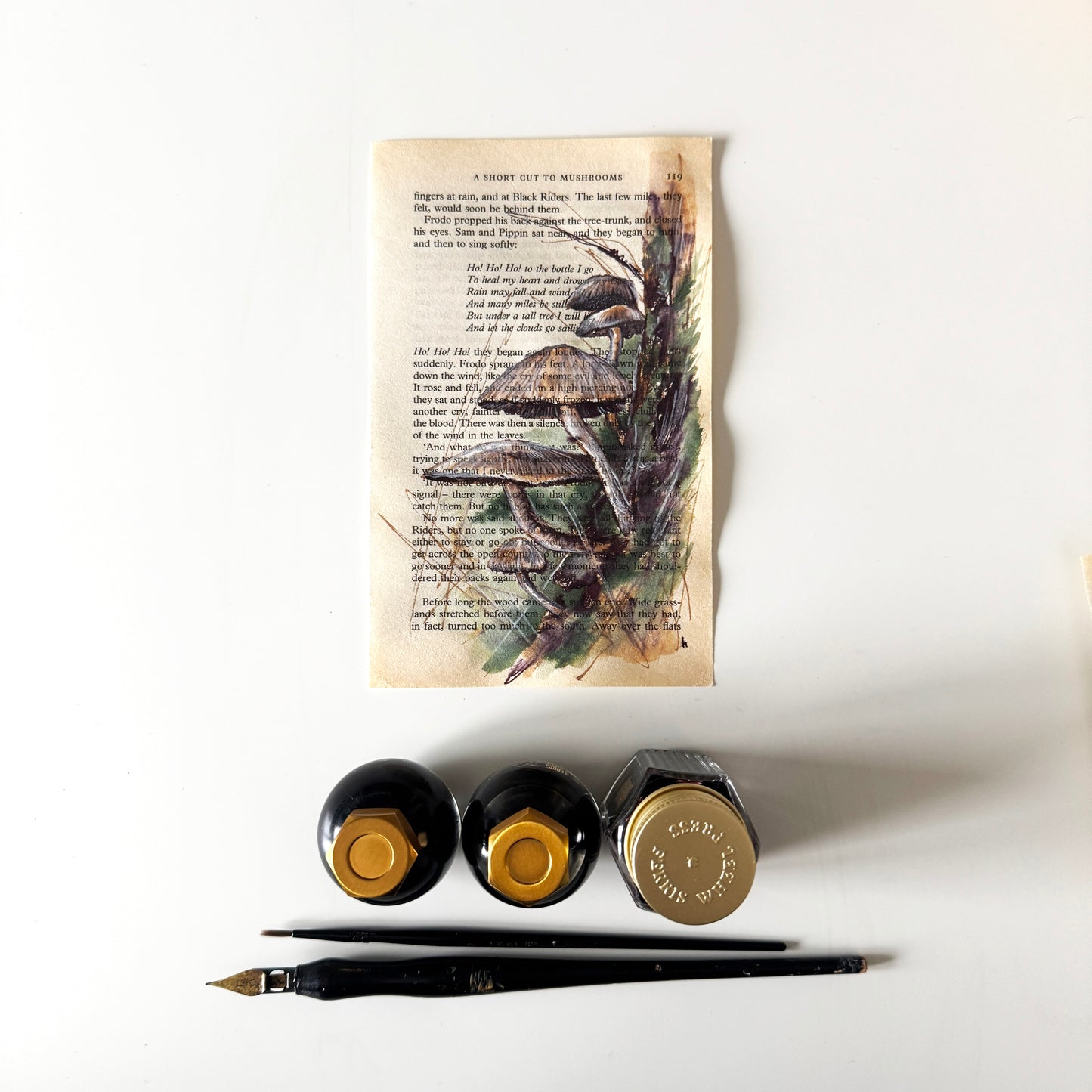 Hobbity Bookish Studies : Mushrooms, study in ink on p119 v2