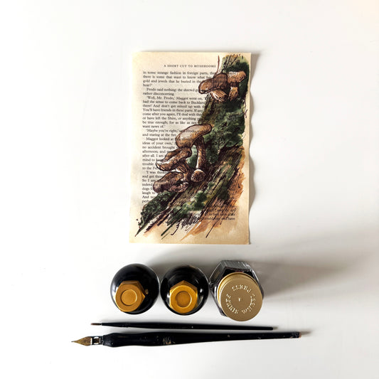 Hobbity Bookish Studies : Mushrooms, study in ink on p125 v2