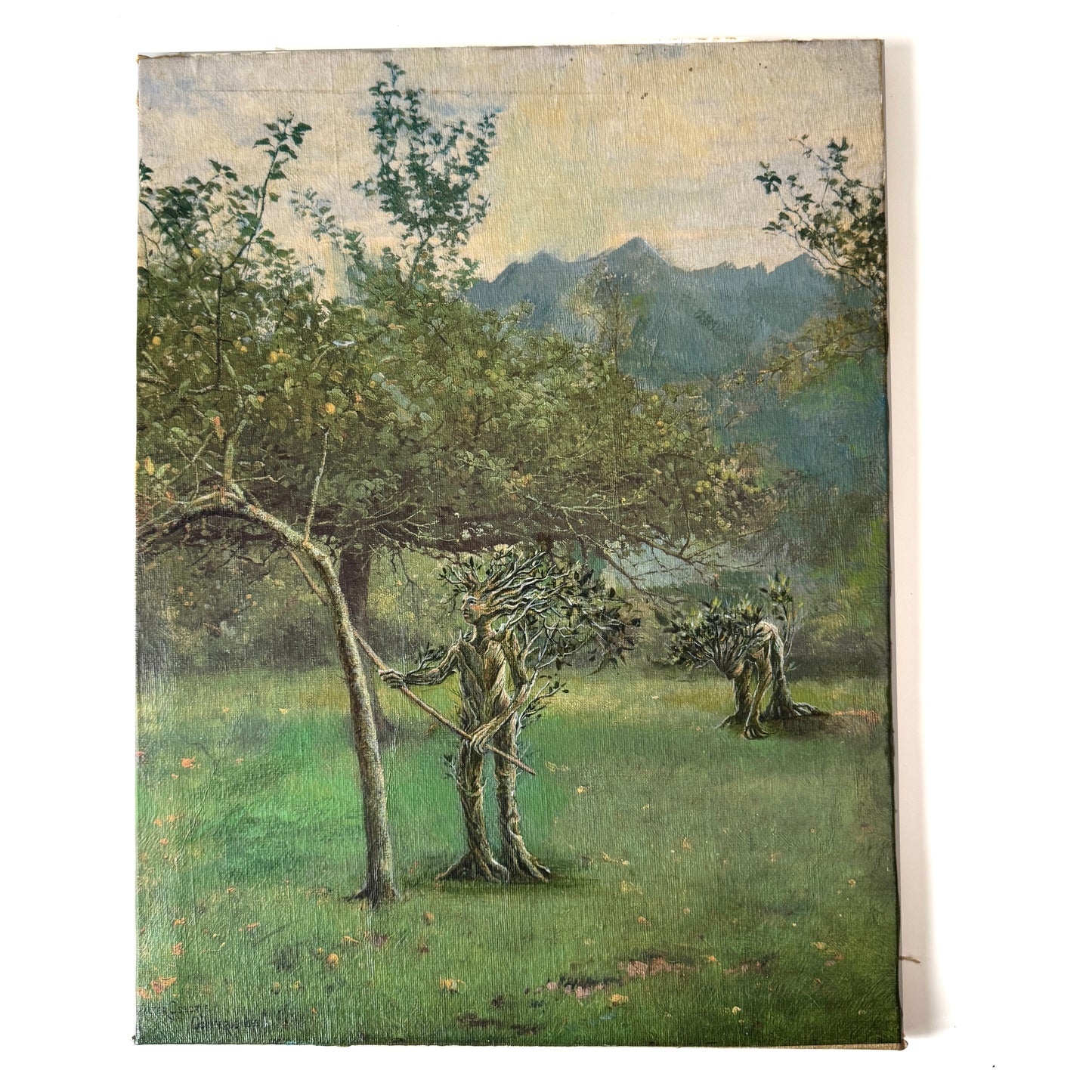 Entwives : Garden of the Entwives, original upcycled vintage painting