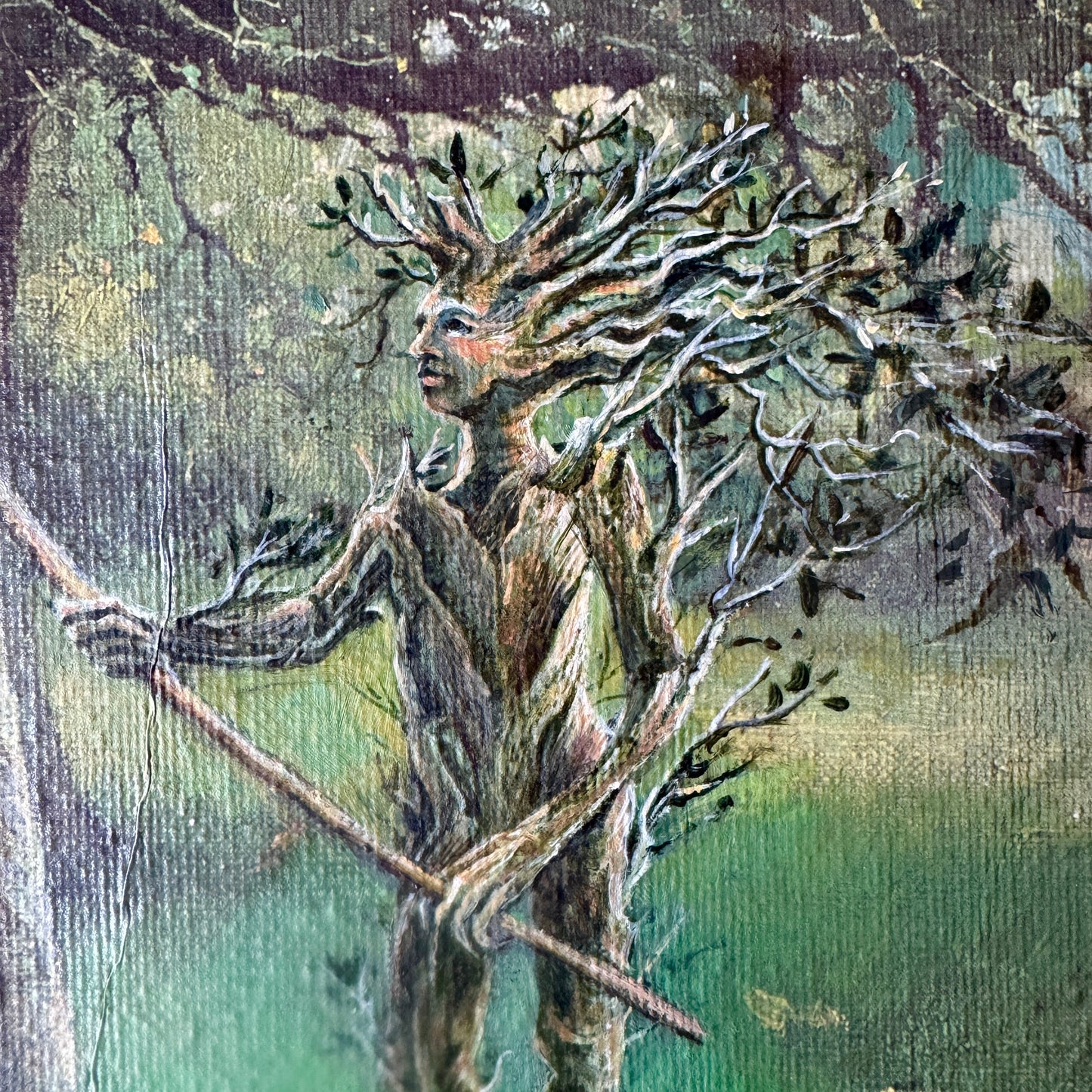 Entwives : Garden of the Entwives, original upcycled vintage painting