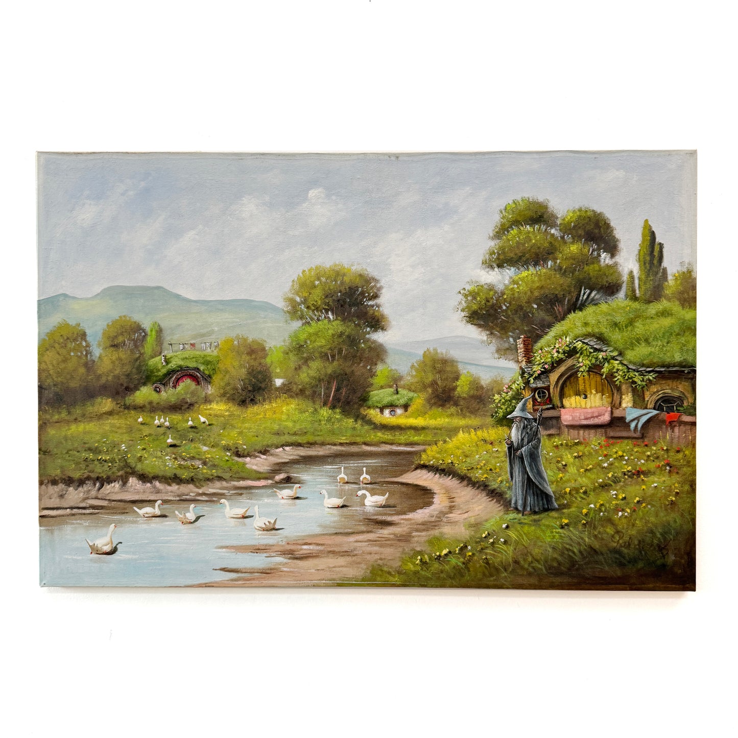 Birding Creeps Up On You, original upcycled vintage painting