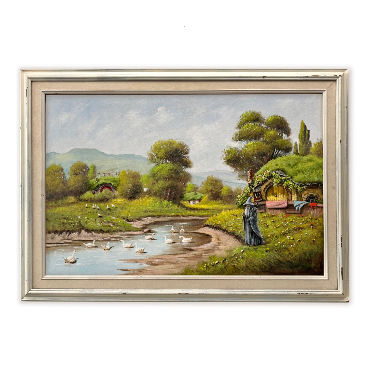 Birding Creeps Up On You, original upcycled vintage painting