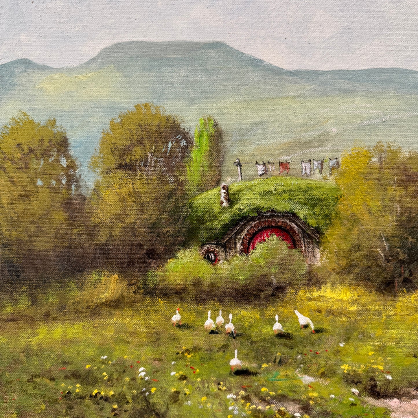 Birding Creeps Up On You, original upcycled vintage painting