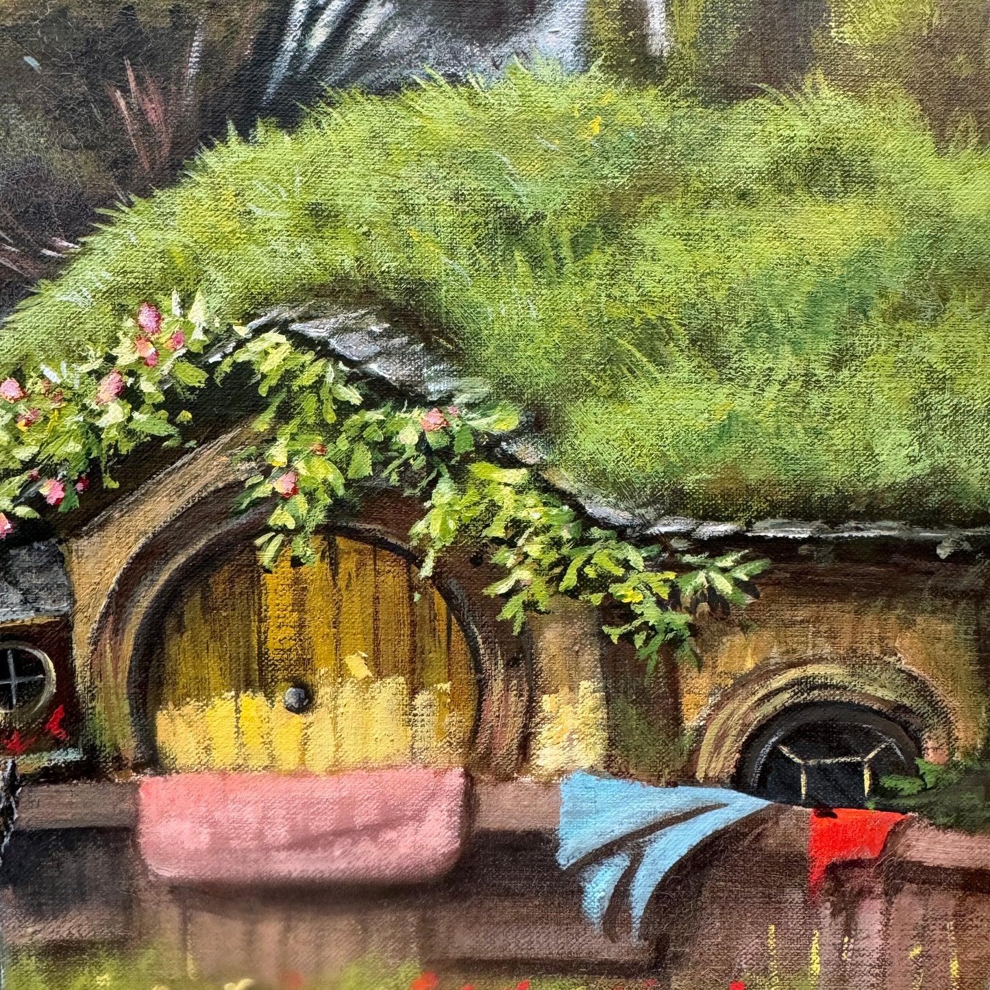 Birding Creeps Up On You, original upcycled vintage painting