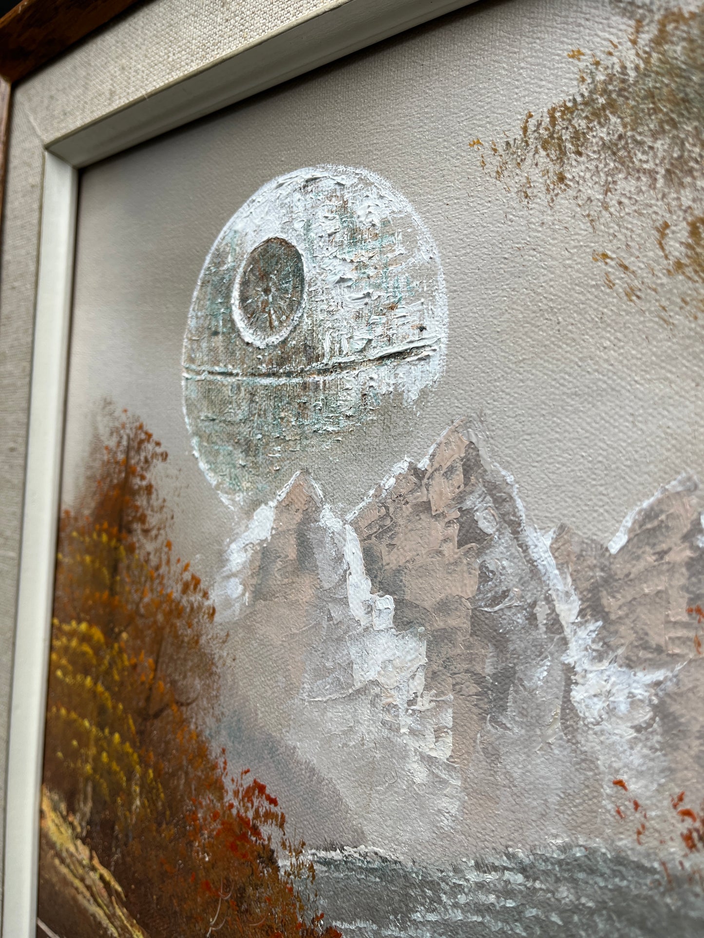 That's No Moon - upcycled vintage painting