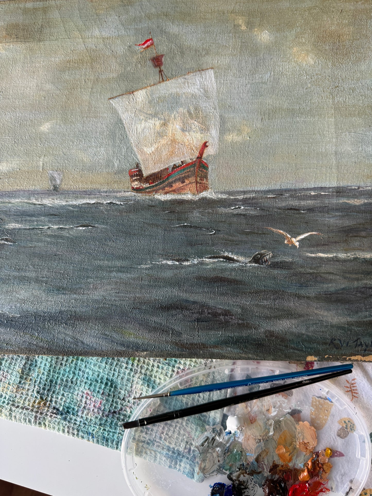 Out For A Pleasure Cruise, original upcycled vintage art