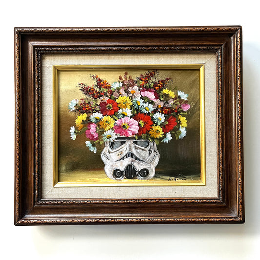 Dark Side Floral : Trooper's Wildflowers, original upcycled vintage painting