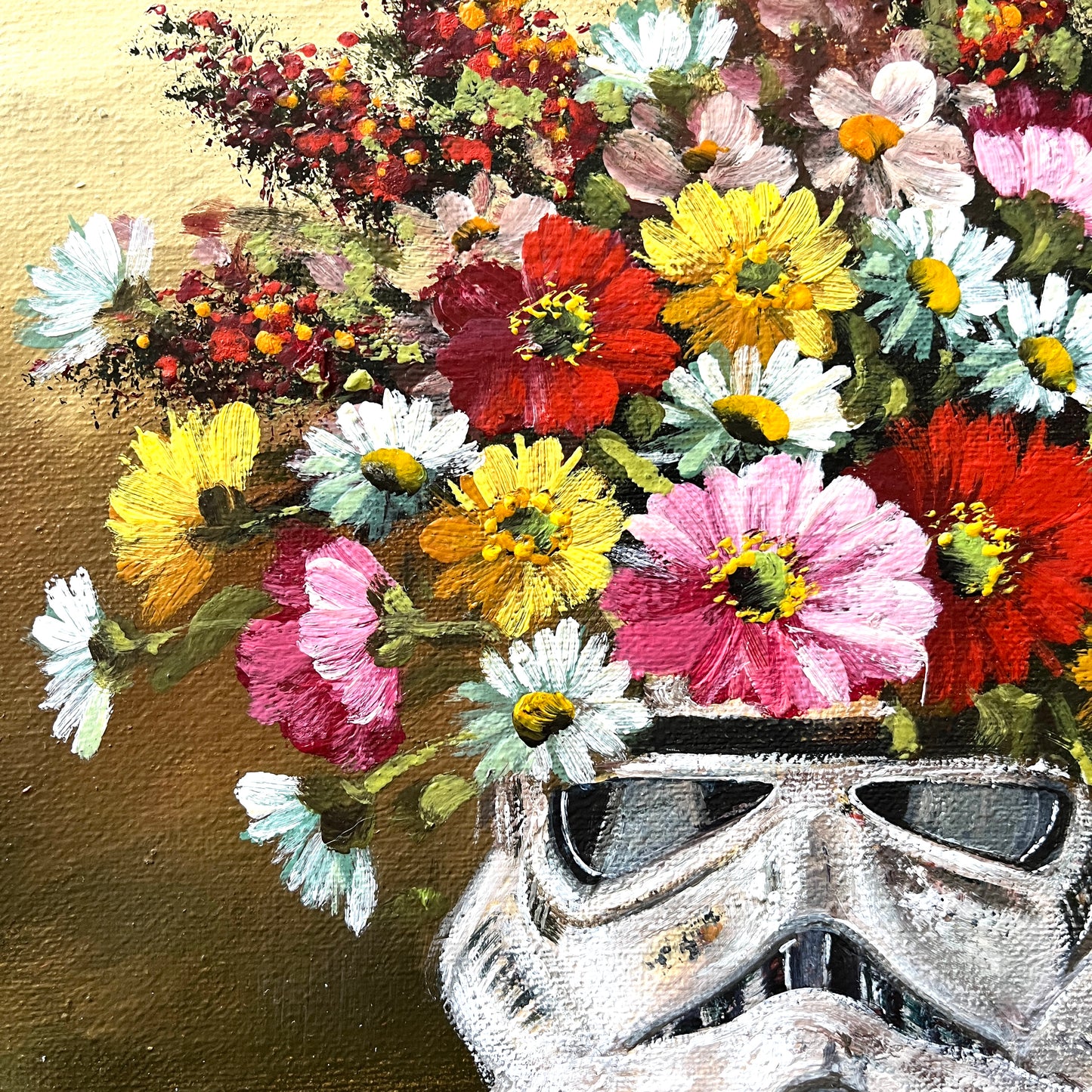 Dark Side Floral : Trooper's Wildflowers, original upcycled vintage painting