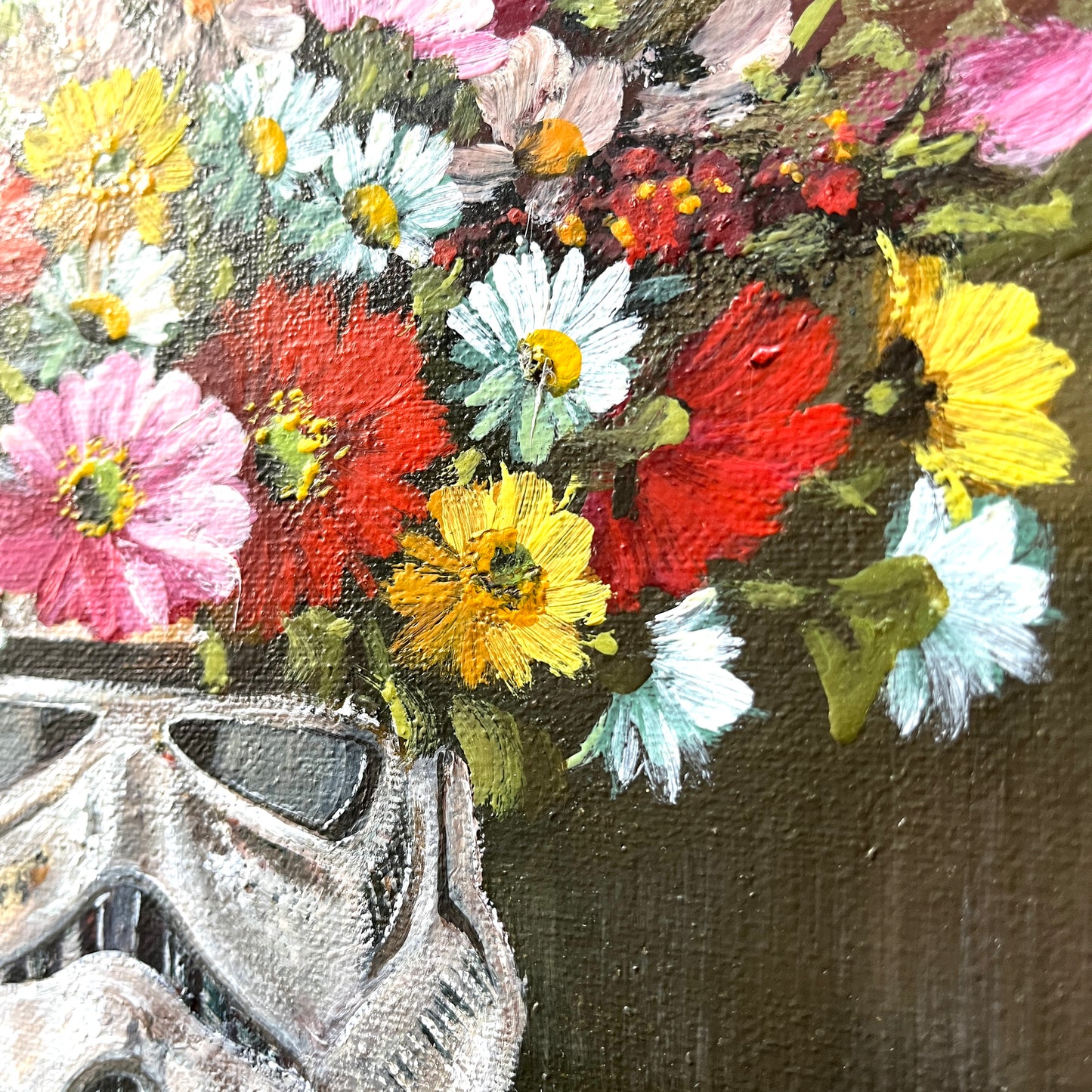 Dark Side Floral : Trooper's Wildflowers, original upcycled vintage painting