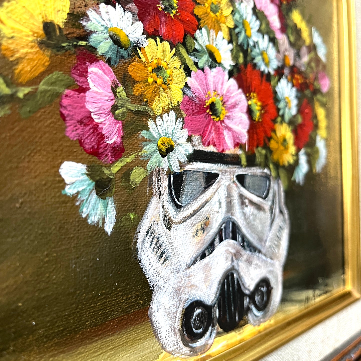 Dark Side Floral : Trooper's Wildflowers, original upcycled vintage painting