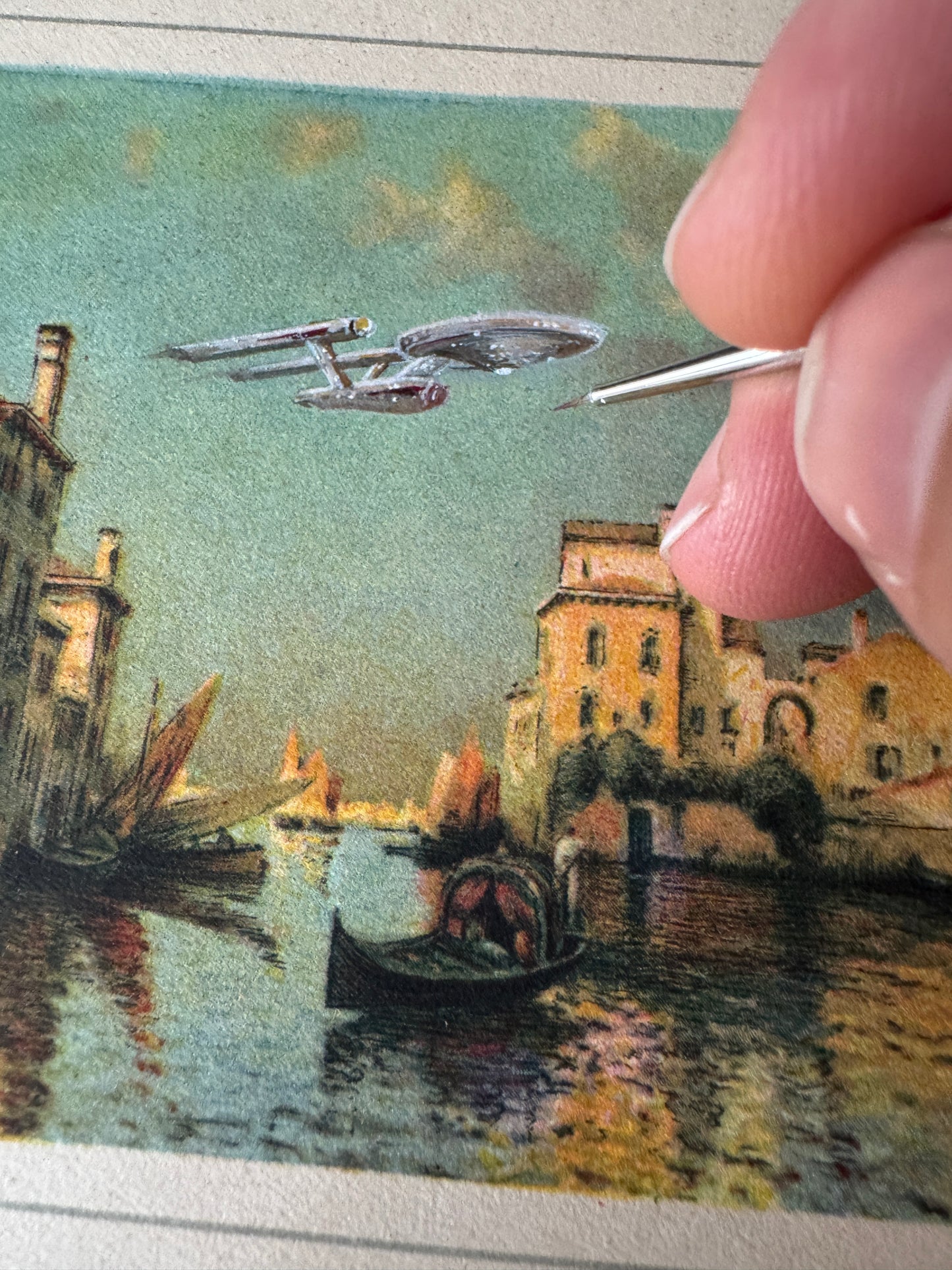 An Enterprise In Venice, original upcycled vintage painting