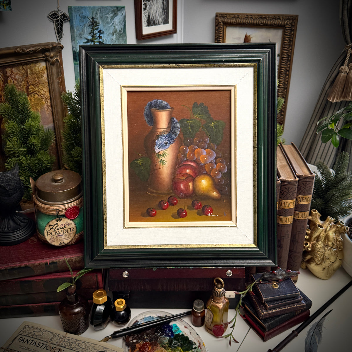 Little Buddy in a Vase, original upcycled vintage art