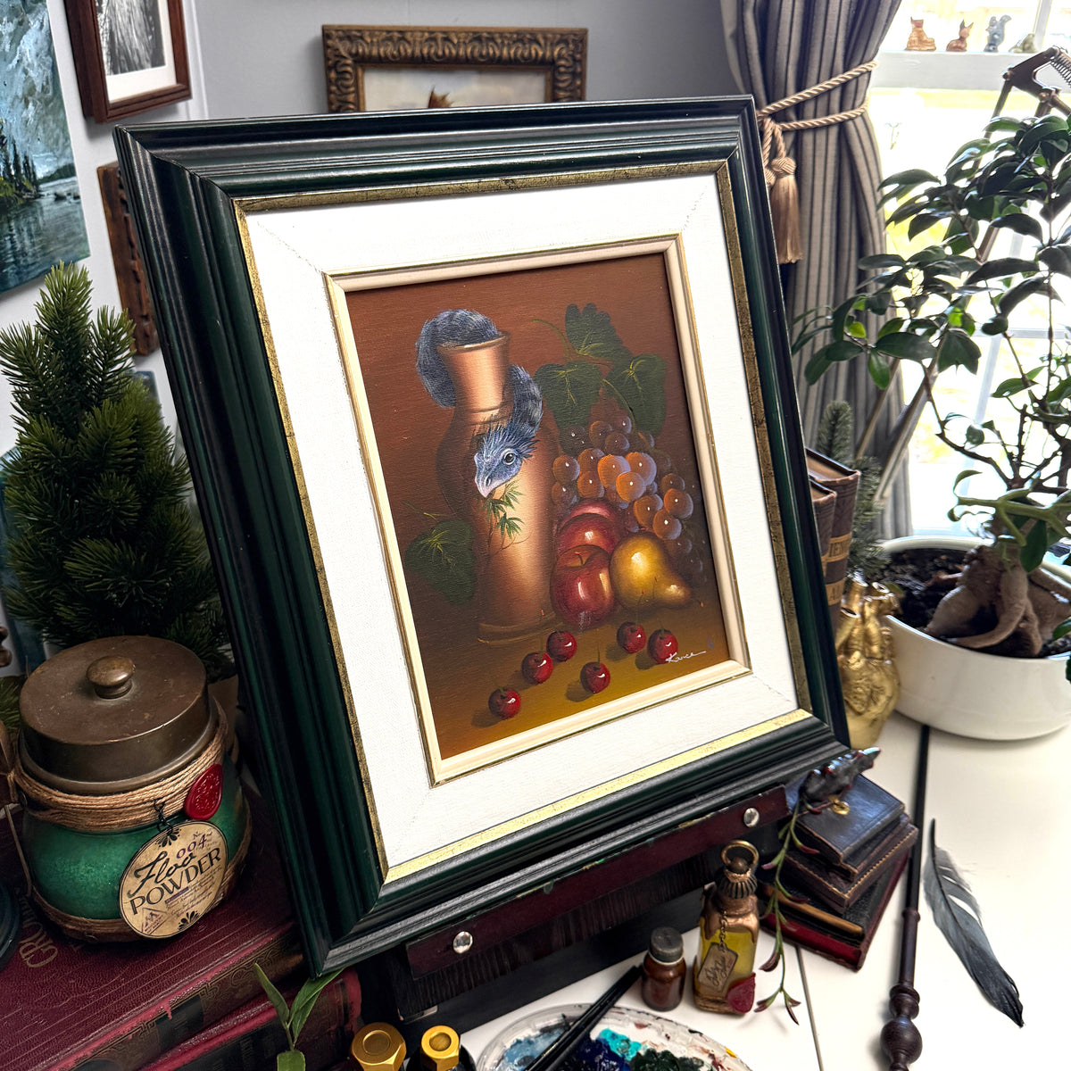 Little Buddy in a Vase, original upcycled vintage art