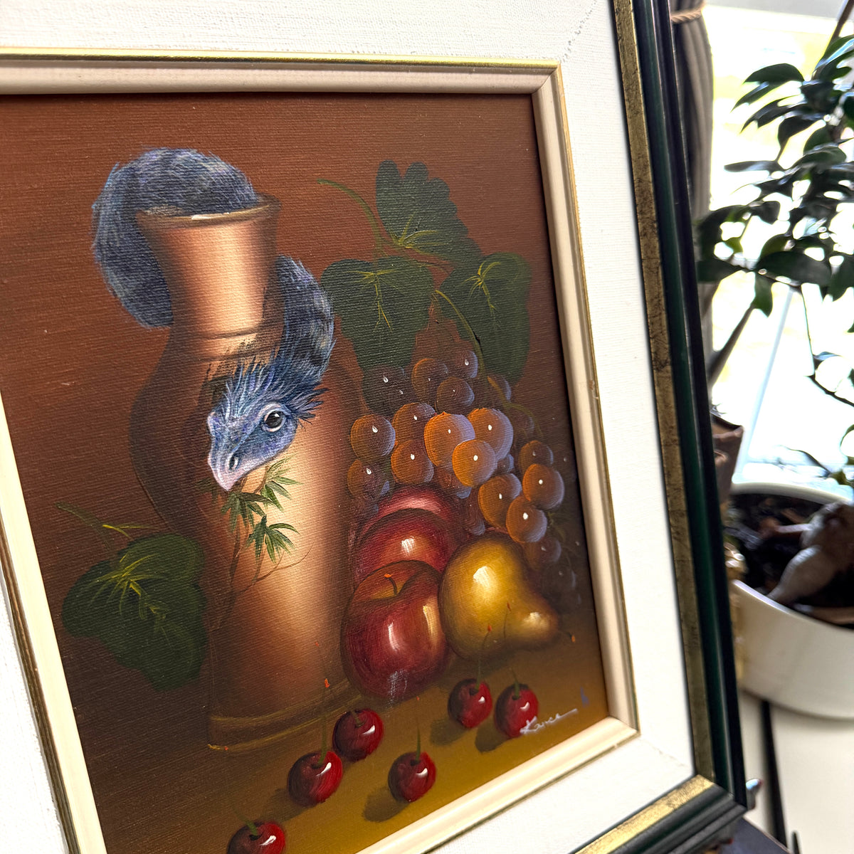 Little Buddy in a Vase, original upcycled vintage art