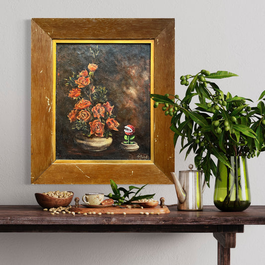 Piranha Plant, original upcycled vintage painting