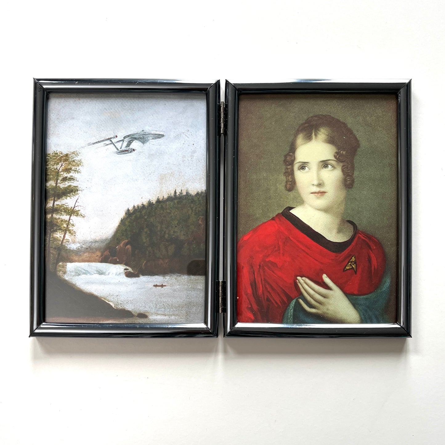 Boldly Go & Red Shirt Ensign Bonaparte - PRINT in Reclaimed Folding Portrait Frame, Gunmetal