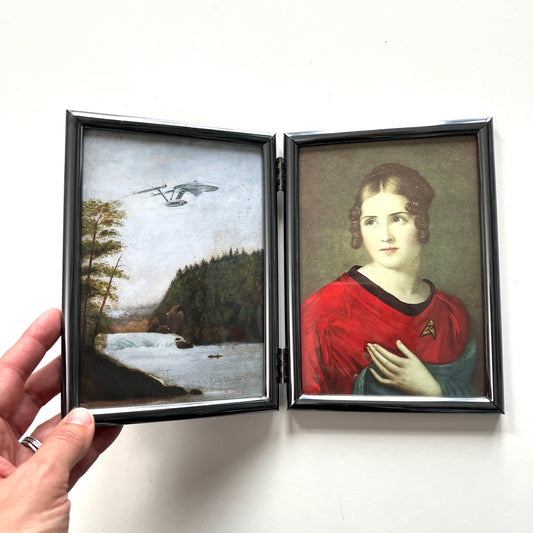 Boldly Go & Red Shirt Ensign Bonaparte - PRINT in Reclaimed Folding Portrait Frame, Gunmetal