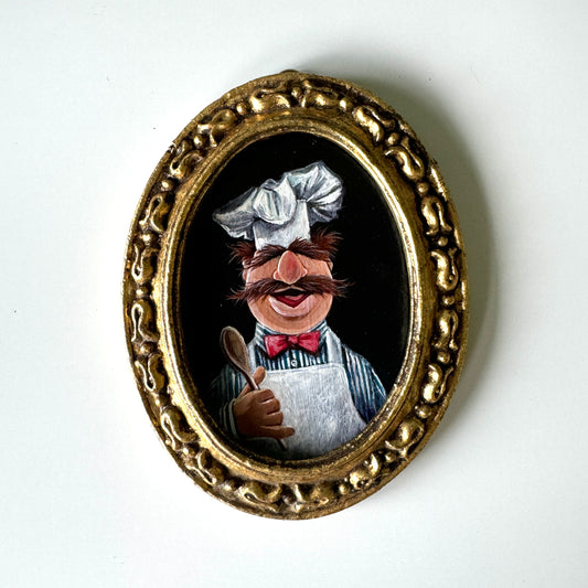 The Master Chef, original miniature portrait in vintage frame