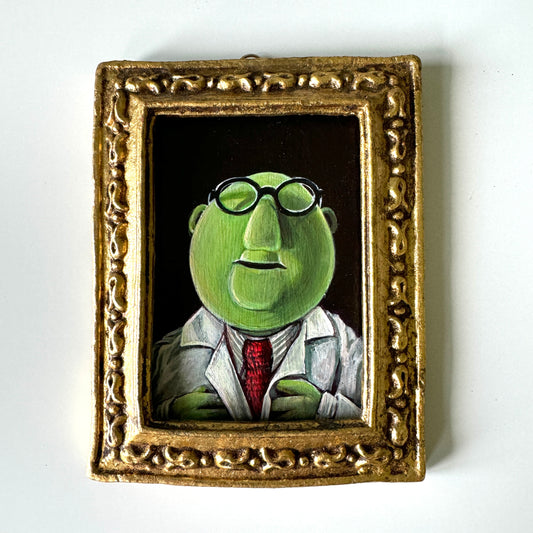The Mad Scientist, original miniature portrait in vintage frame