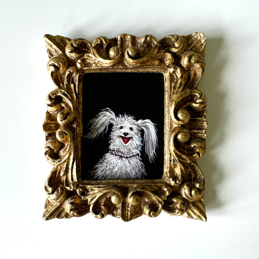 A Spoiled Little Dog, original miniature portrait in vintage frame