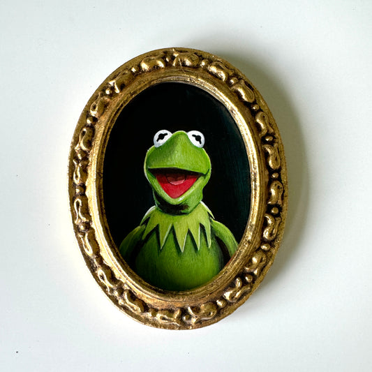 THE Frog, original miniature portrait in vintage frame