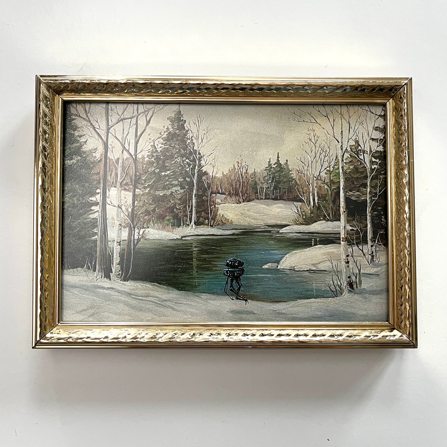 Winter Wander Droid - PRINT in Vintage Frame, Brass