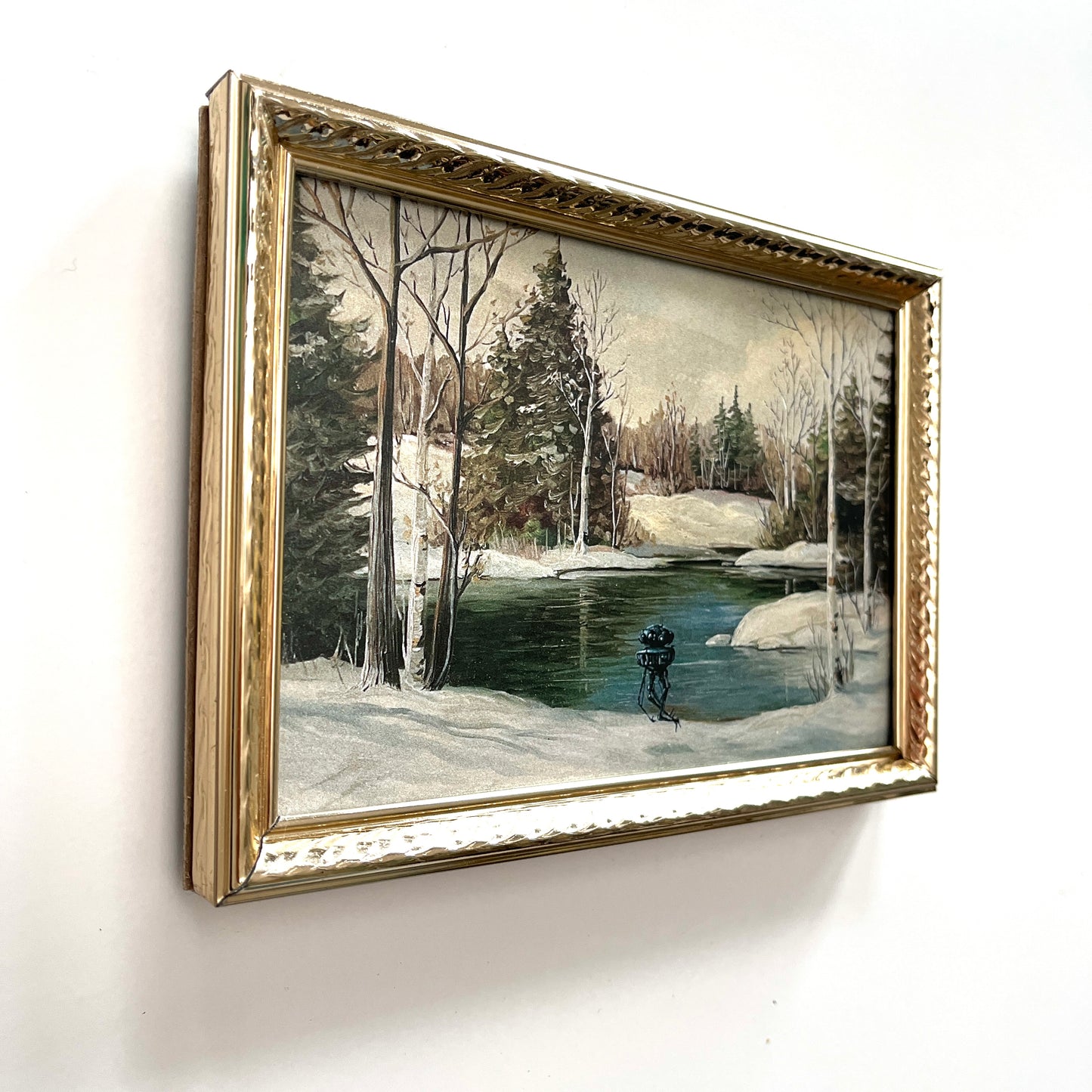 Winter Wander Droid - PRINT in Vintage Frame, Brass