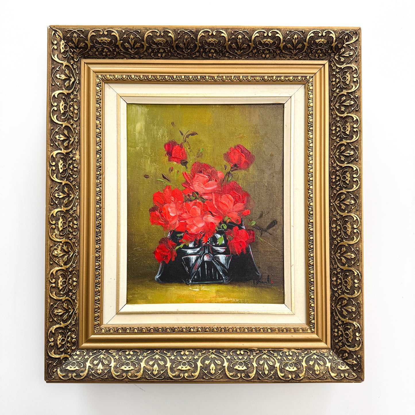 Dark Side Floral : Darth's Roses, original upcycled vintage painting