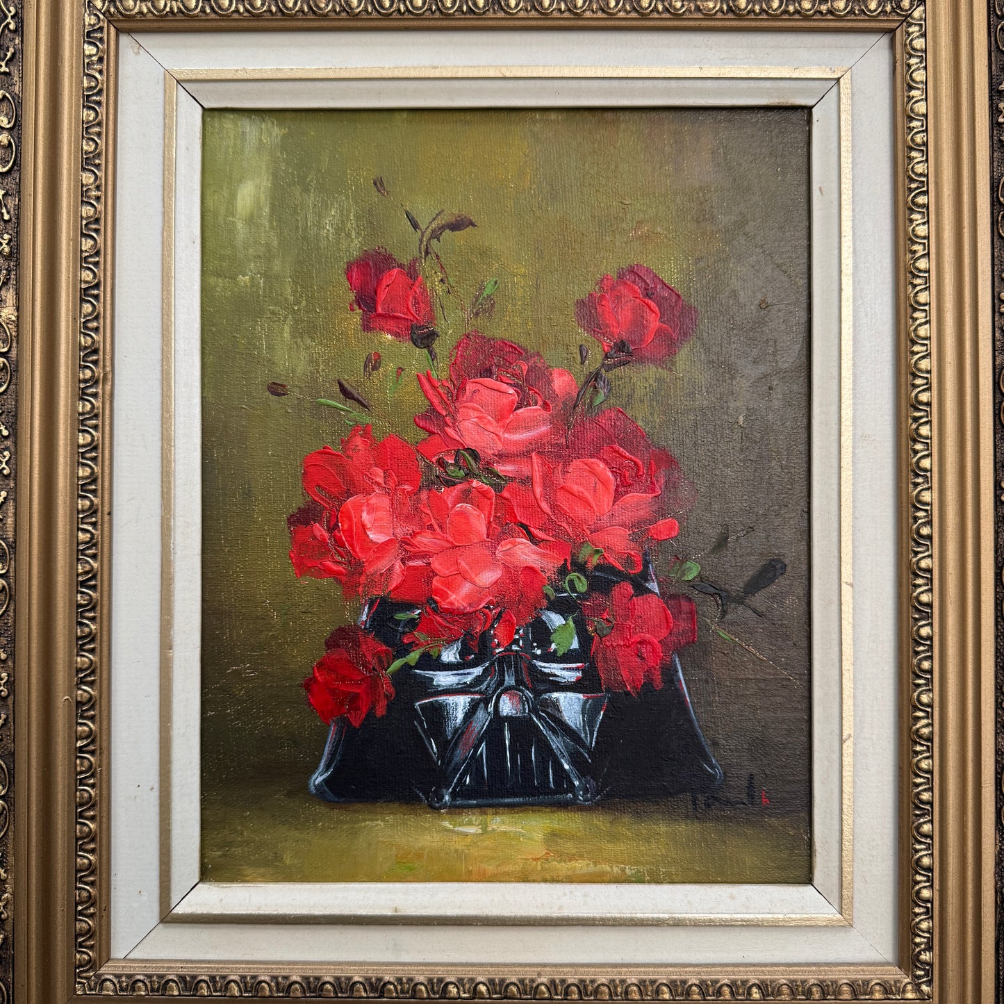 Dark Side Floral : Darth's Roses, original upcycled vintage painting