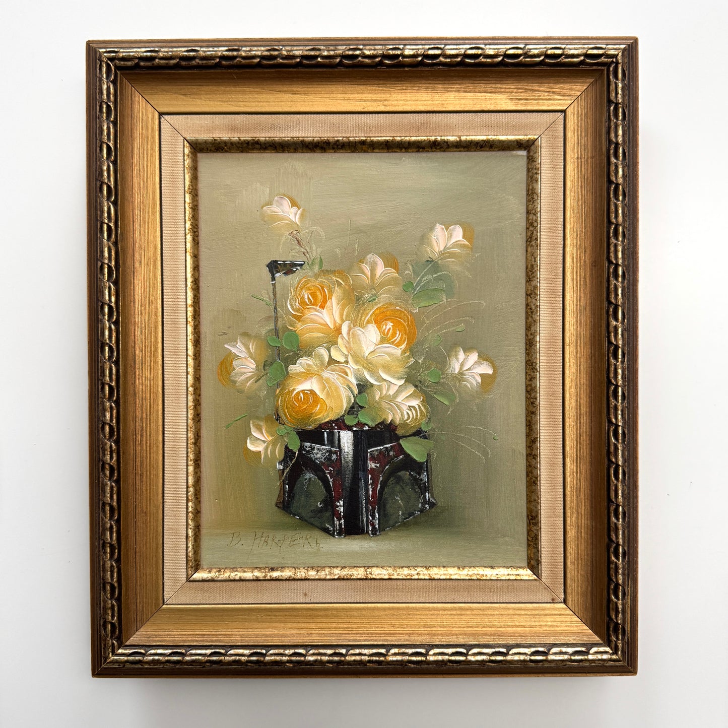 Dark Side Floral : Boba's Blooms, original upcycled vintage painting