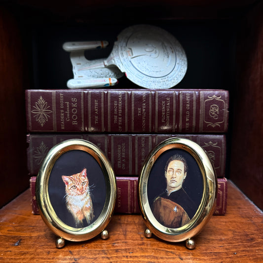 My Cat and I - PRINTs in Vintage Brass Oval Frames
