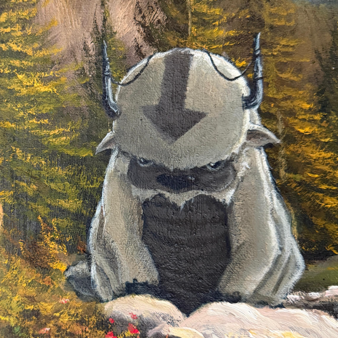 Bison Guardian, original upcycled vintage painting