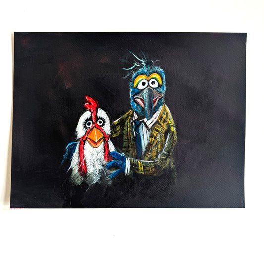 Study of Fuzzy Purple Thing and Chicken, acrylic on paper