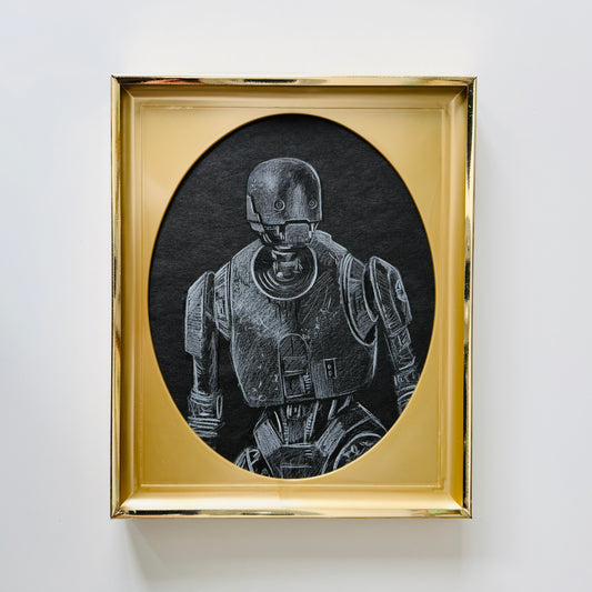 Portrait of a Droid : assassin, pencil study on vintage paper