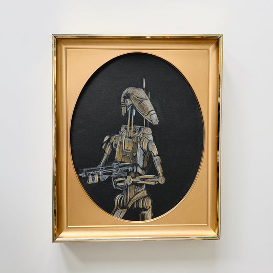 Portrait of a Droid : soldier no.2, pencil study on vintage paper