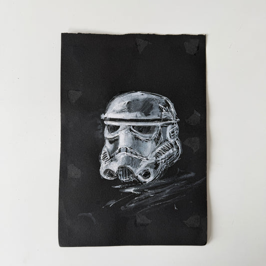 Portrait of a Trooper Helmet No 1 - original acrylic painting on vintage paper