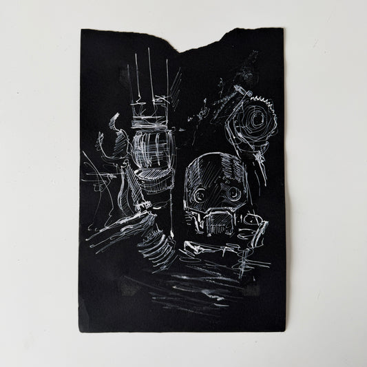 Scrap Pile No. 3, study in ink on vintage paper