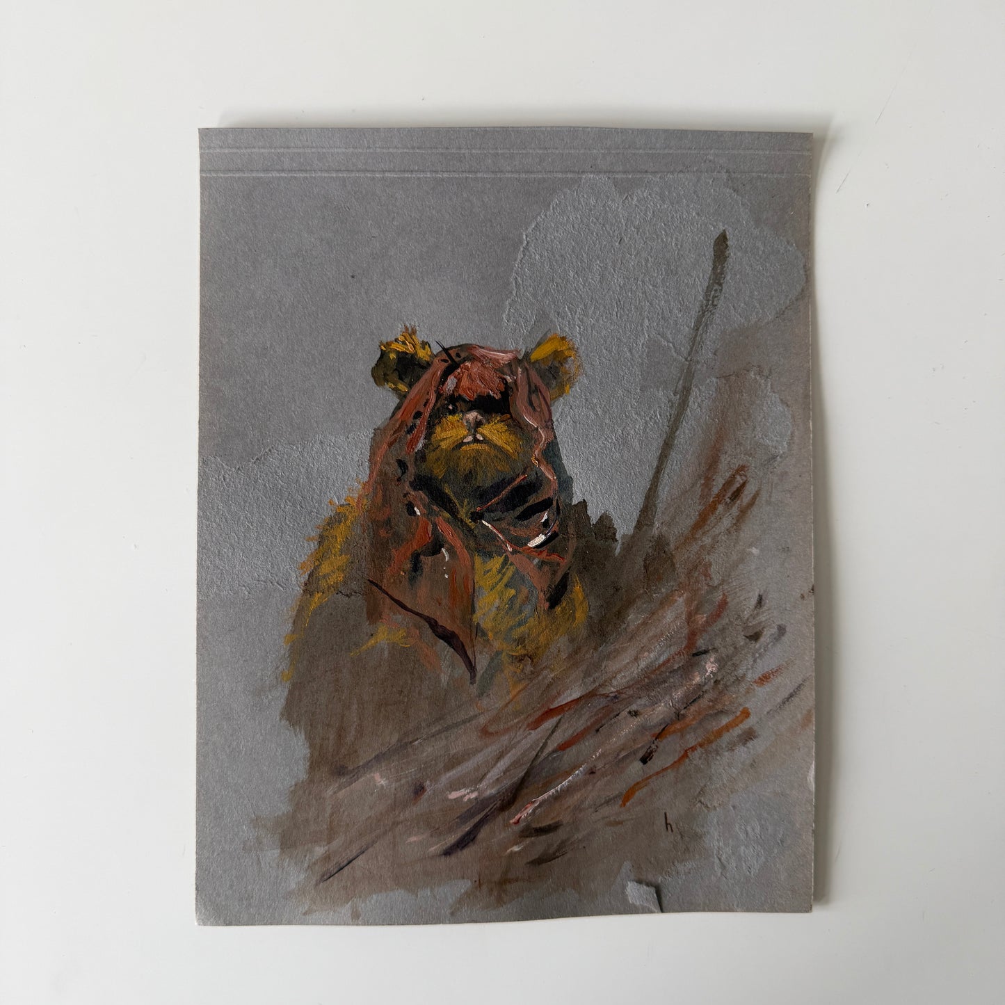 Teddy Bear Portrait No.1 : acrylic paint on vintage paper