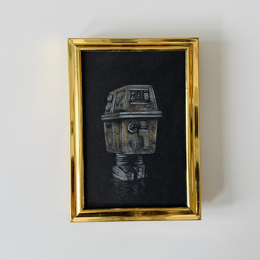 Portrait of a Droid : walking battery, pencil study on vintage paper