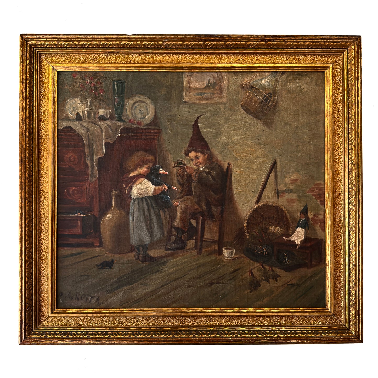 Little Bandits - original upcycled vintage painting