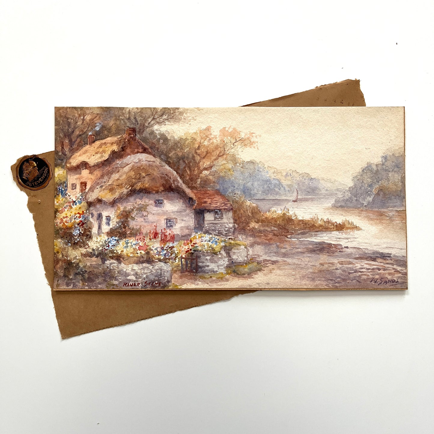 Antique Watercolour, "River Scene" by Sands