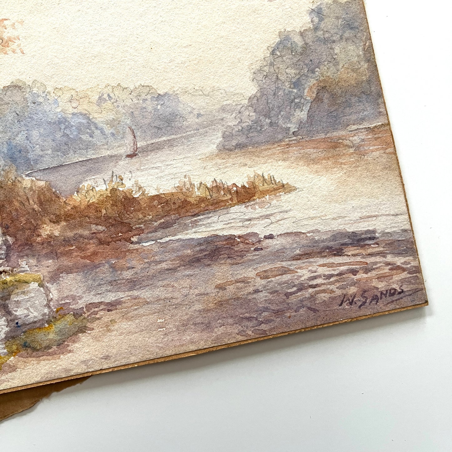 Antique Watercolour, "River Scene" by Sands