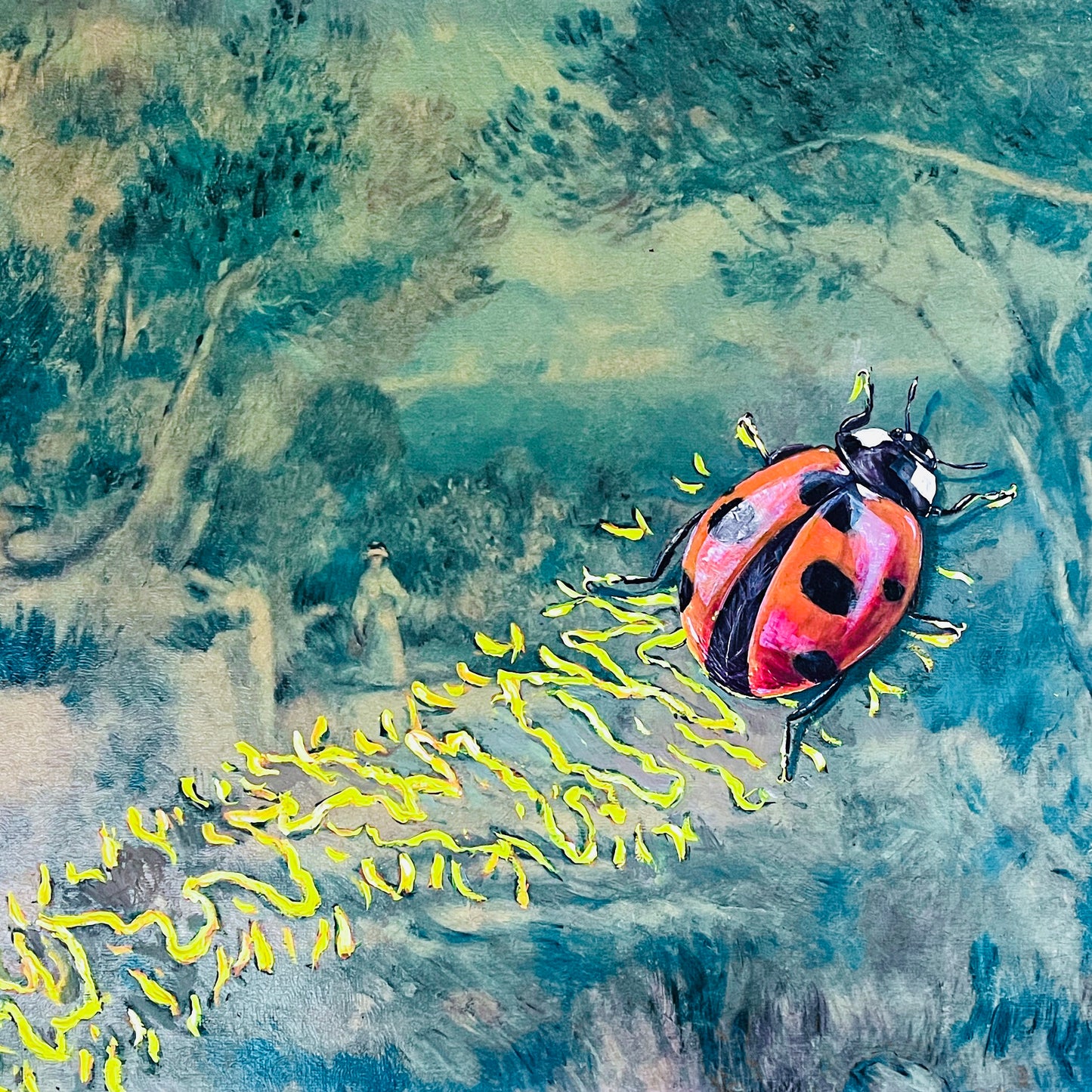 Ladybug Walk : Solo,  upcycled vintage painting