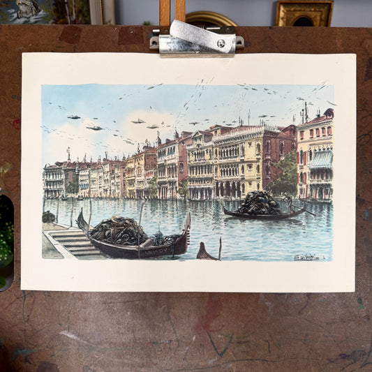 Floating Junkers - original upcycled vintage painting
