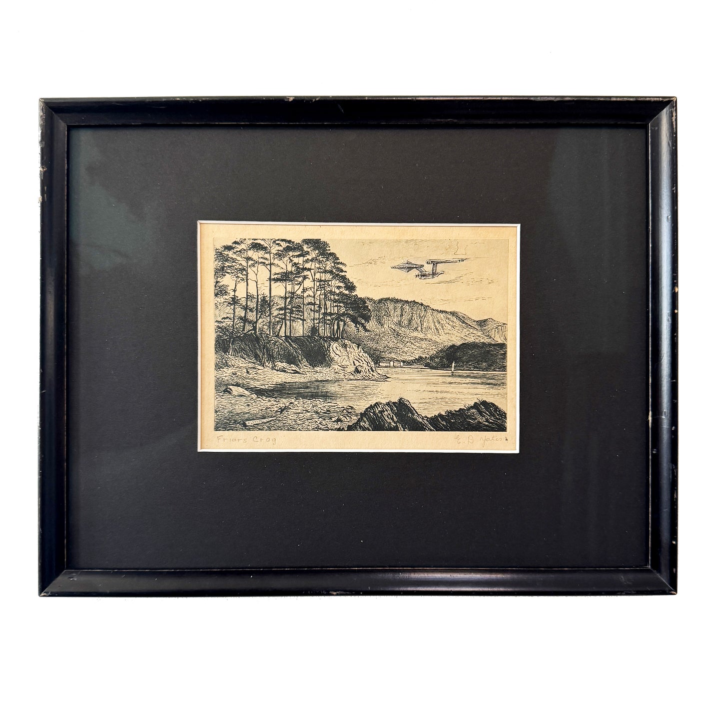 An Enterprise Over Friars Crag, original upcycled vintage engraving