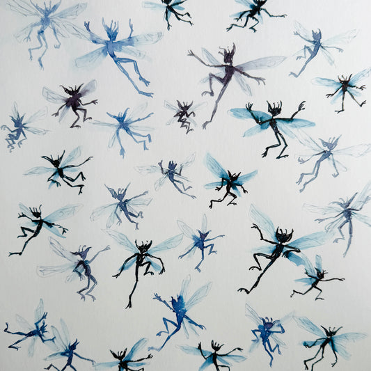 Cheeky Pixies, Study No.1 ink on vintage paper