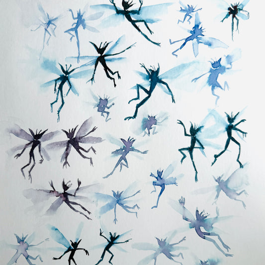 Cheeky Pixies, Study No.2 ink on vintage paper