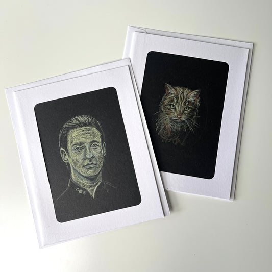 Sketch : Data and Spot, 2x pencil drawings on black paper